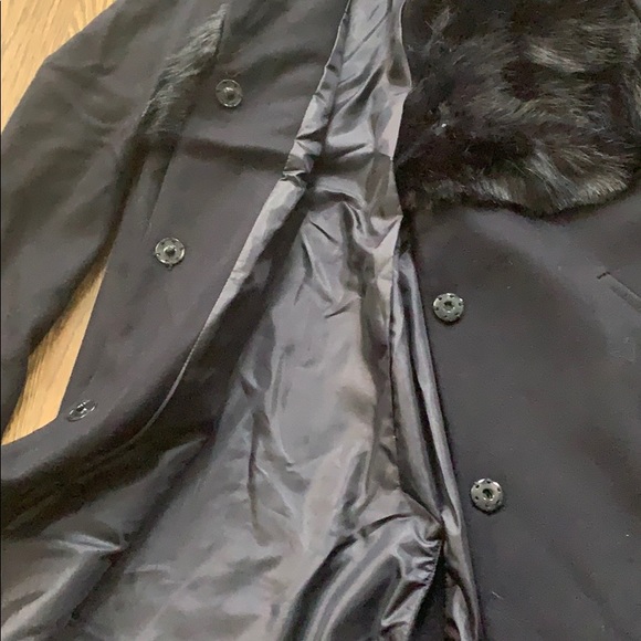 TopShop Longline Pea Coat Faux Fur Vest Navy Small - Picture 7 of 15